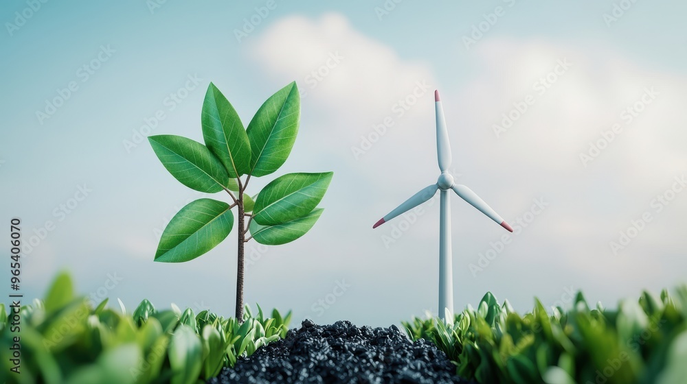 Poster contrasting renewable energy and fossil fuels in advanced market holographic chart | selective focus