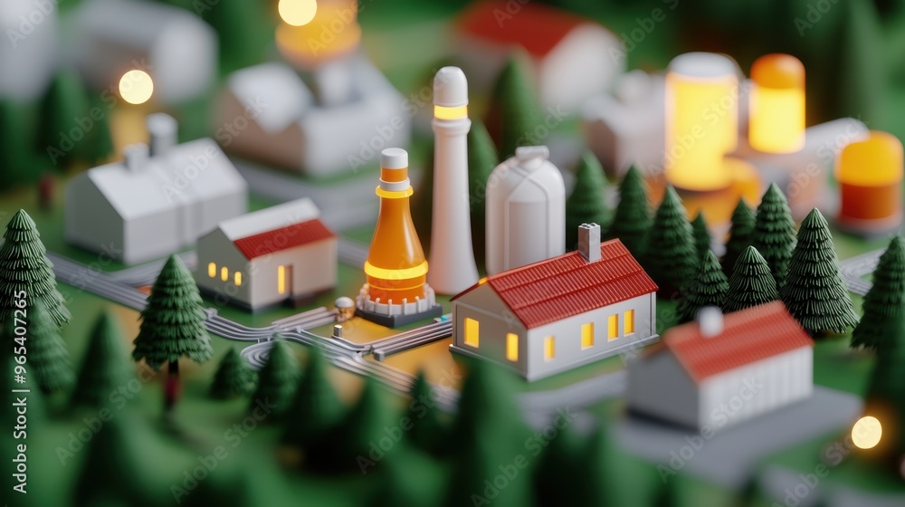 Poster futuristic smart energy grids and oil distribution concept in with copy space and selective focus in