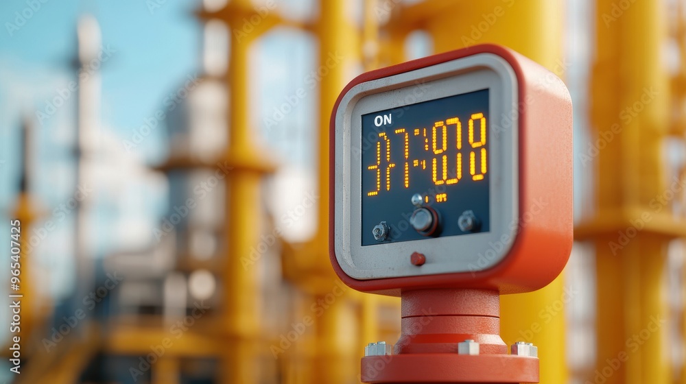 Poster digital energy consumption meters in oil fields - with selective focus & copy space for text in