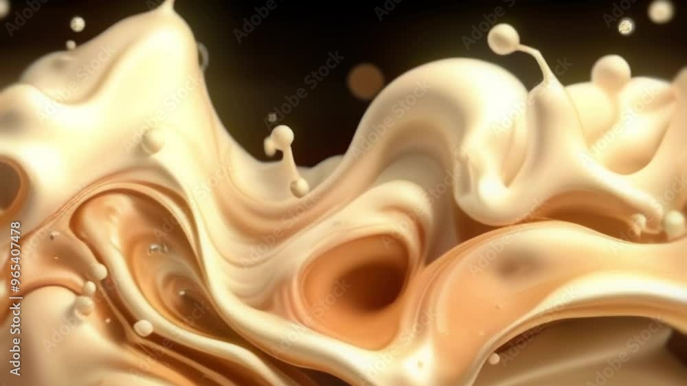 Poster abstract animation with flowing milk and coffee