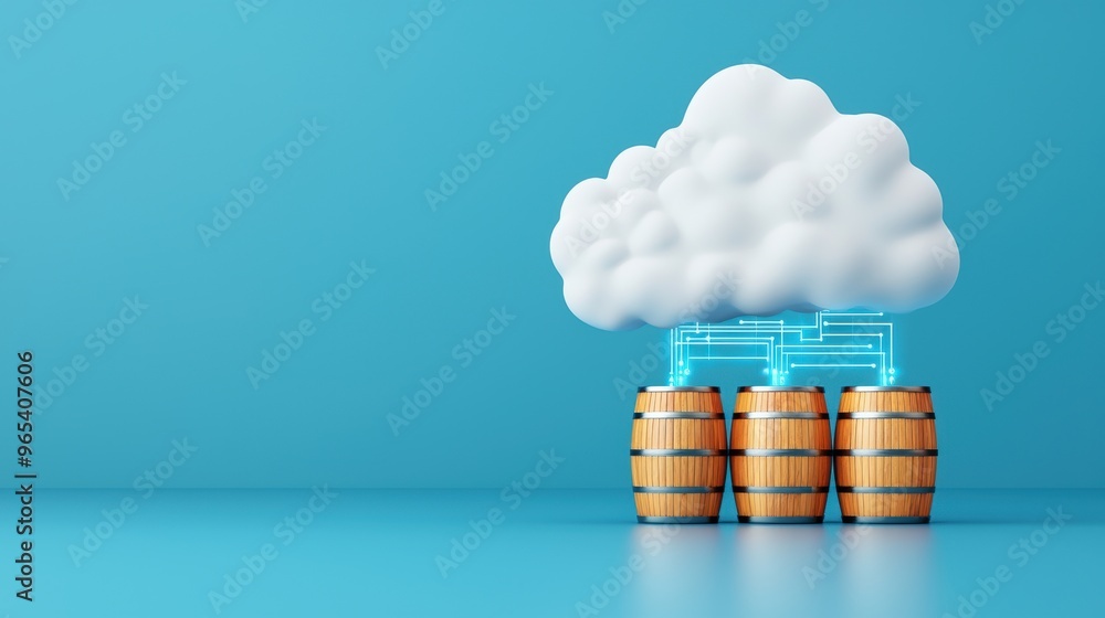 Aufkleber connected oil barrels transmitting digital cloud energy data - with copy space and selective focus i