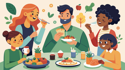Mindful Eating Vector Illustrations: People Enjoying Meals with Full Awareness of Taste, Texture, and Smell
