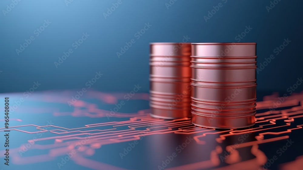 Aufkleber transformation of oil barrels into data streams in digital economy - with copy space and selective f