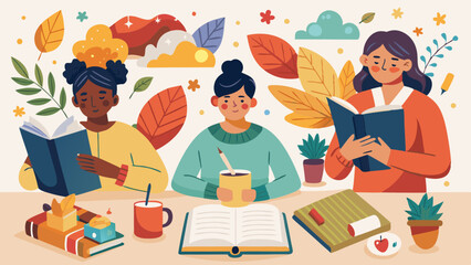 Gratitude Journals: Illustrations of People Writing and Drawing Thankful Moments
