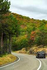 Forest mountain road in autumn time, Platak, Croatia