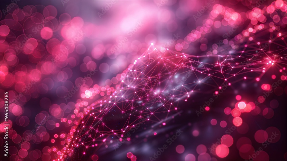 Poster pink and red abstract network with bokeh lights