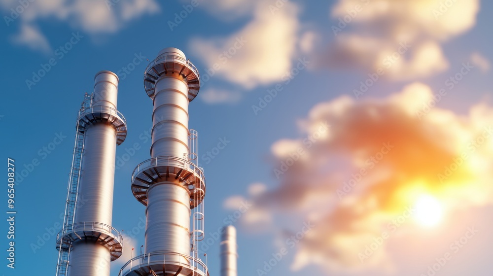 Poster futuristic ai-controlled oil refinery operations interface in with copy space, selective focus, and 