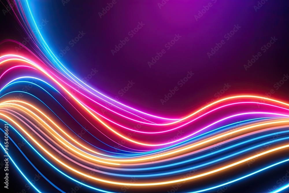 Poster vibrant neon waveform colorful abstract design with fluid motion dynamics