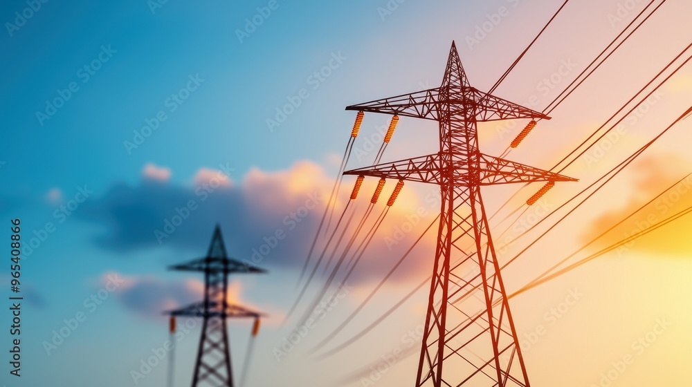 Poster futuristic fusion: digital transformation of energy infrastructure in with copy space, selective foc