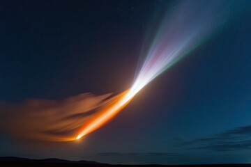 Naklejka premium Stunning Fiery Comet with Glowing Tail Racing Across the Night Sky