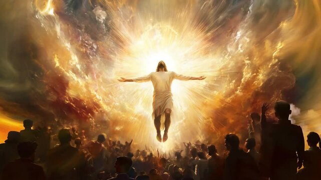 The resurrection of Jesus Christ, triumphant moment, radiant light and spiritual energy