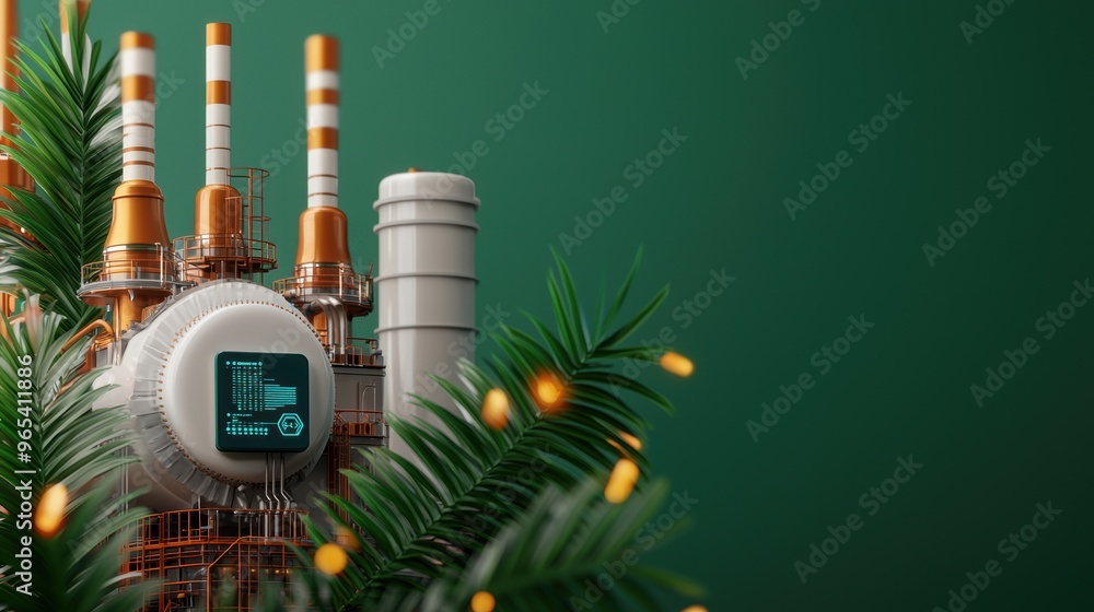 Poster futuristic smart oil refinery with ai interfaces - of digital energy innovation with copy space and 