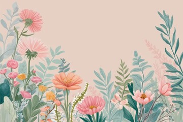 Obraz premium Whimsical Pastel Illustration of Botanical Nature in a Soft Airy Background