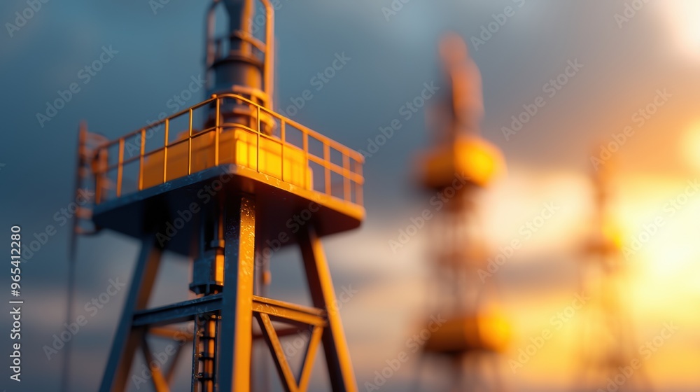Poster futuristic smart oil fields - ai-driven energy extraction concept in with copy space and selective f