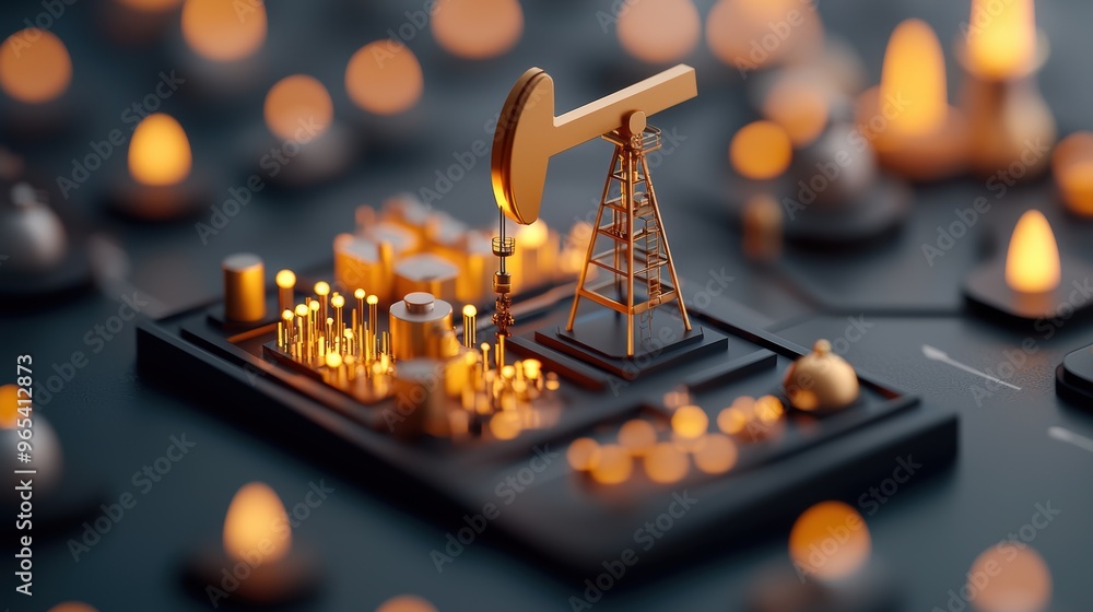 Poster digital visualization of oil and energy crisis in with copy space and selective focus on foreground 