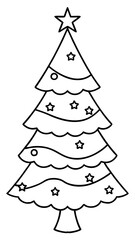 Fototapeta premium Vector Illustration of a Christmas Tree with Star and Garland. Festive evergreen tree symbol. Seasonal decoration icon
