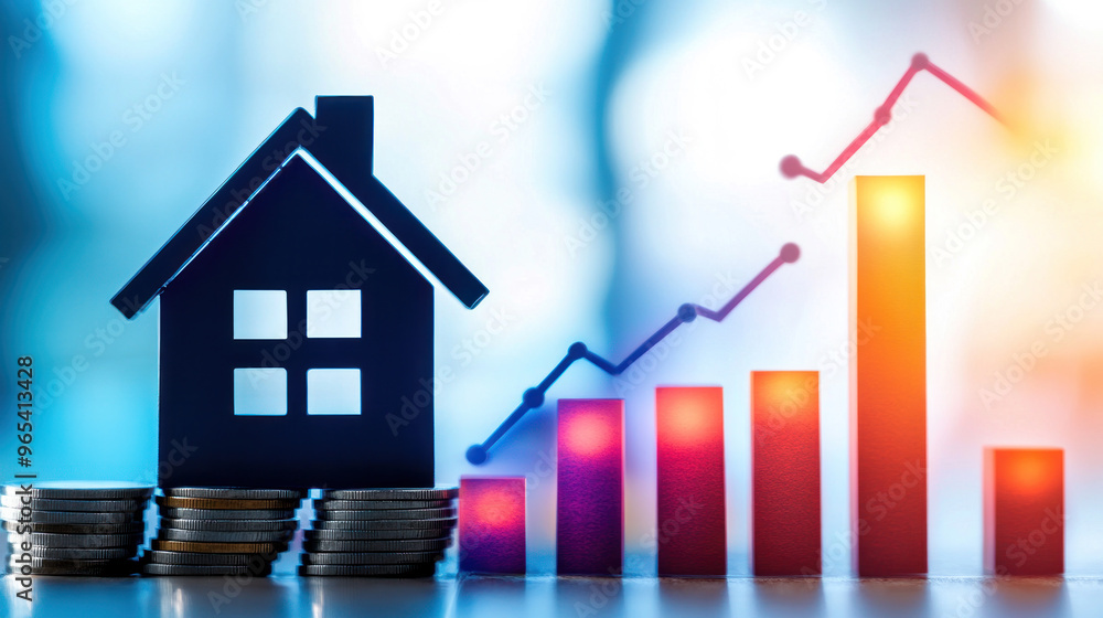 Poster a house is shown with a stack of coins on top of it. the coins are arranged in a pyramid shape, with