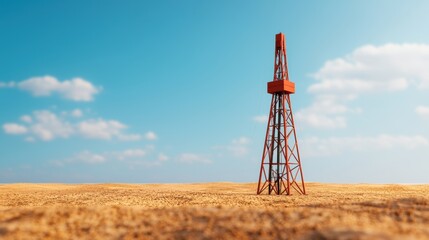 Fototapeta premium Data-Driven Optimization of Oil Derrick in Desert Landscape - with Copy Space, Selective Focus,