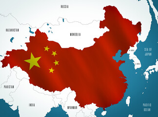 China on the map colored in the colors of the national flag.