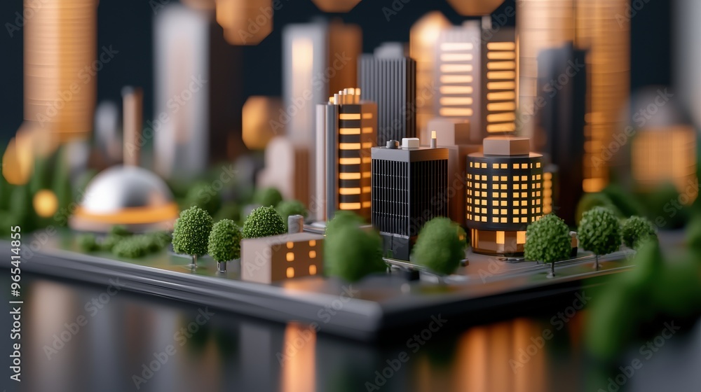 Poster futuristic augmented reality oil price tracking in urban environment with copy space and selective f