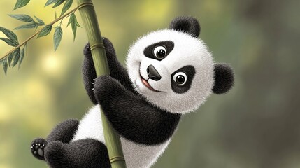 Obraz premium Playful Panda: Cute and Adorable Bamboo-Munching Bear