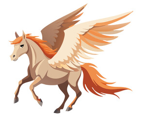 White pegasus horse flying with open wings