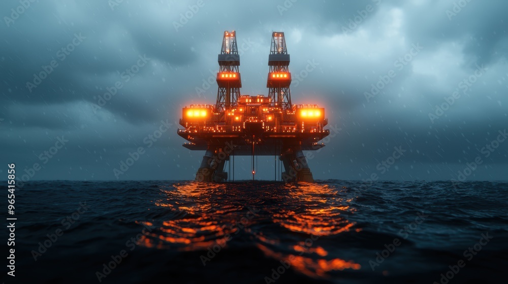 Poster futuristic digital oil extraction realtime data overlay in deep sea with selective focus on technolo