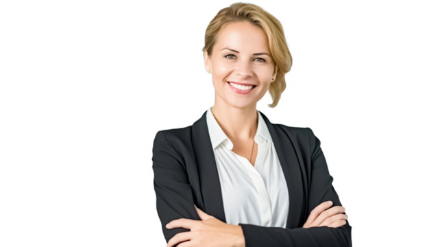 Smiling confident businesswoman with arms crossed on transparent background PNG.
- Powered by Adobe