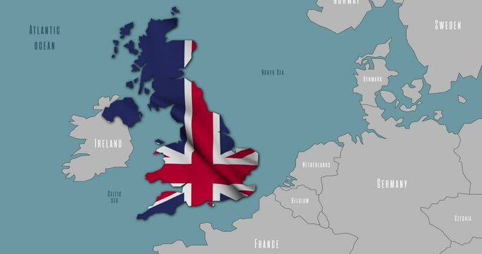 Map of United Kingdom in the colors of national flag.