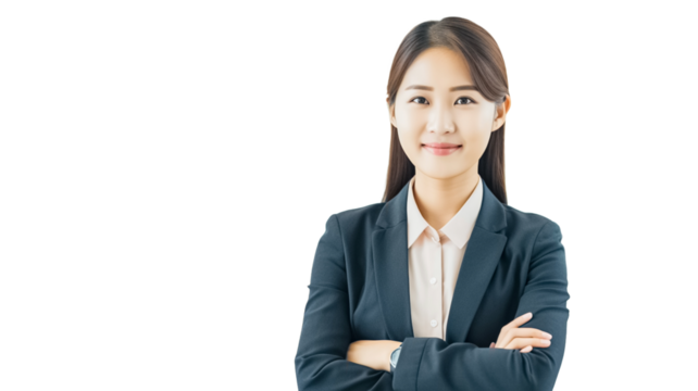 Young experienced asian businesswoman boss isolated on transparent background PNG.