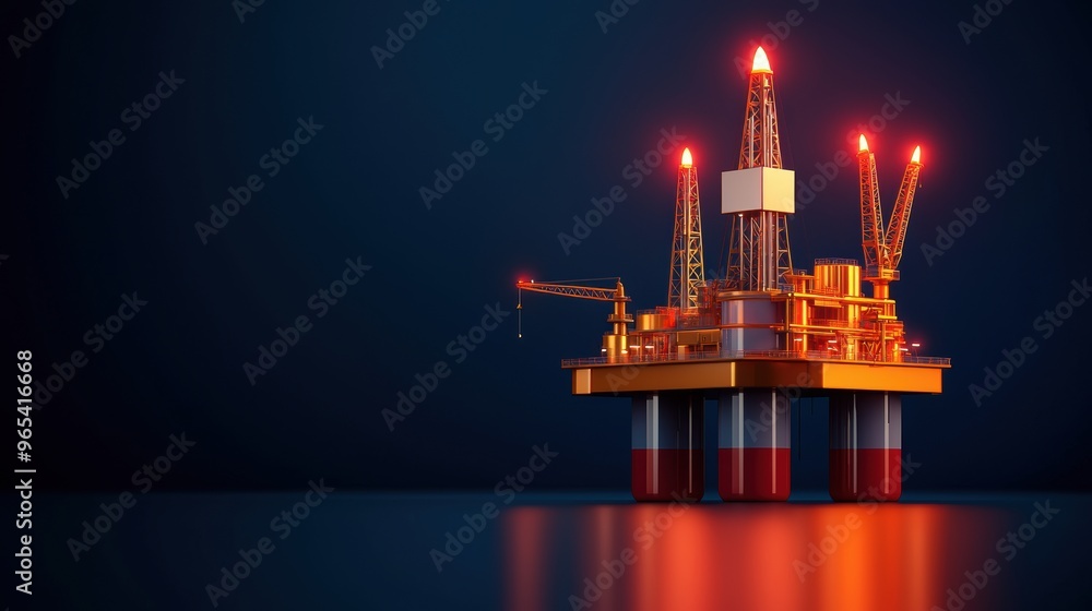 Poster futuristic virtual oil platform management - real-time data visualization in with smart technology a