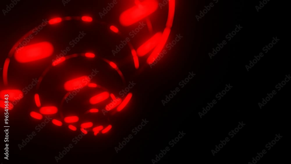Poster red glowing lines moving on dark spiral figure on black background. 3d render. looped animated abstr