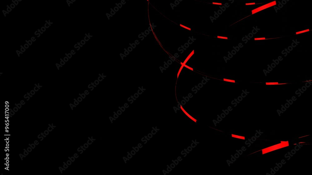 Poster red glowing lines moving on dark spiral figure on black background. 3d render. looped animated abstr