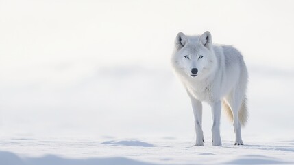 Naklejka premium Arctic Wolf Standing in Snow with Blue Eyes