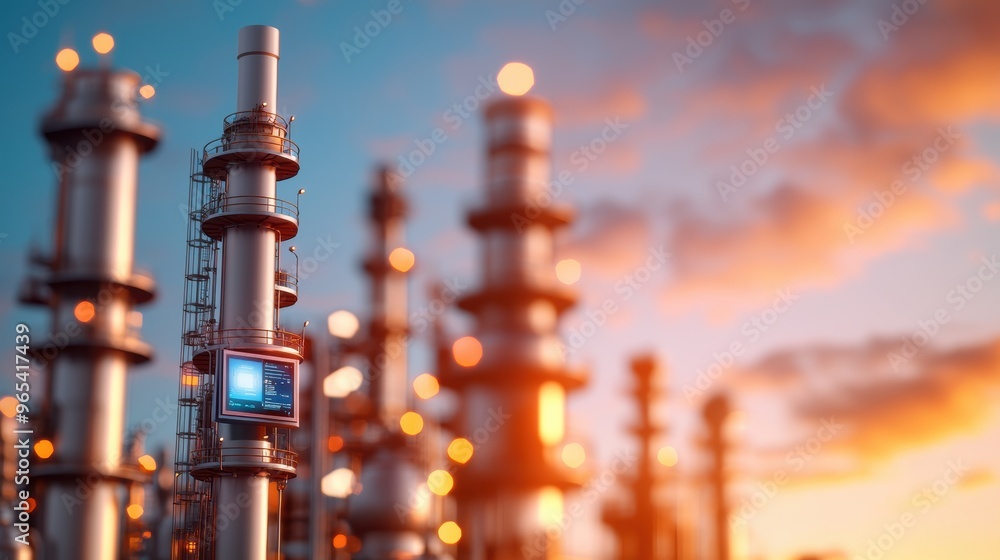 Aufkleber futuristic smart oil refinery process optimization hologram in industrial setting with copy space fo