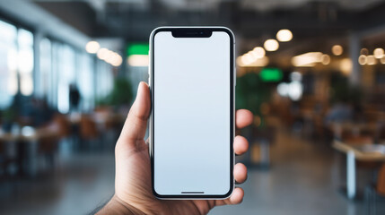 Hand holding smartphone in a bright room