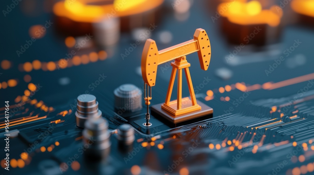 Poster futuristic digital oil trading augmented reality tools in modern environment with copy space and sel