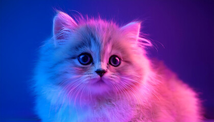 adorable persian kitten in neon light studio