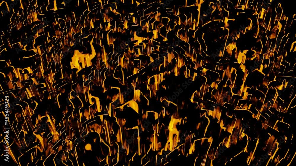 Poster orange stripes moving on deforming black glossy stripe. 3d render. looped animated abstract backgrou