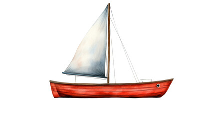 Obraz premium Red Sailboat with White Sail on a Checkered Background