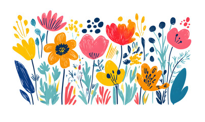 Fototapeta premium floral and leaf on white background in doodle-style tile designs with graphic format.