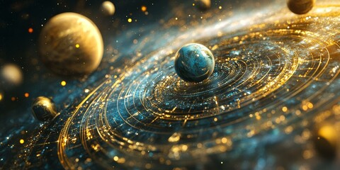 Fototapeta premium Planets in a swirling, cosmic vortex.