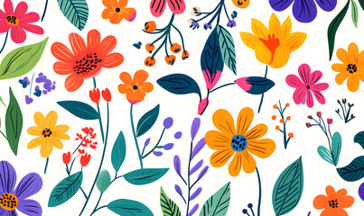 floral and leaf on white background in doodle-style tile designs with graphic format.