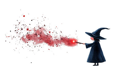Witch casting spell with magical wand and glowing sparks