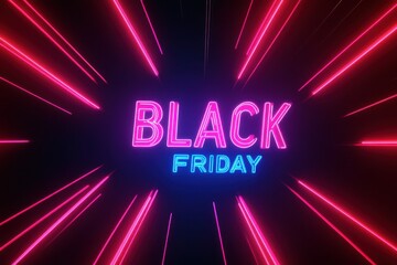 Bright neon lights display promoting Black Friday sales with vibrant colors and dynamic lines of energy