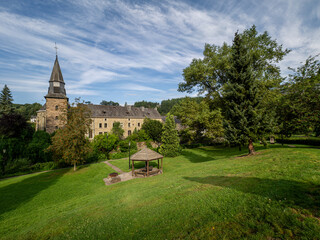 Historic Sainte-Catherine church and gazebo in Houffalize, Belgium