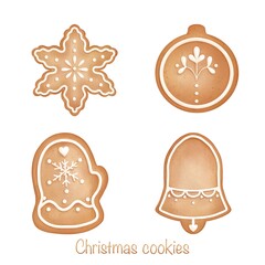 Watercolor Christmas cookies set.Holiday clip art.Gingerbread clipart.