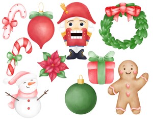 Watercolor Christmas set.Holiday clip art.