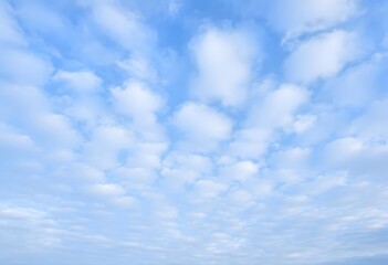  Clear blue sky with fluffy white clouds drifting slowly