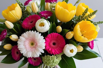Obraz premium Vibrant Spring Flower Bouquet with Colorful Arrangements and Joyful Blooms